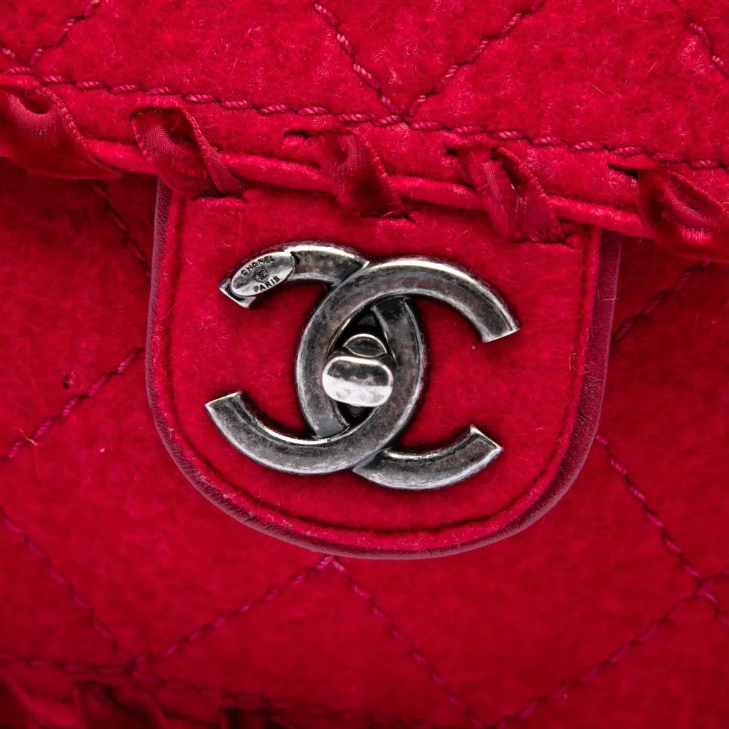 Chanel CC Quilted Wool Felt Whipstitch Fancy Flap Red Very good - Box View