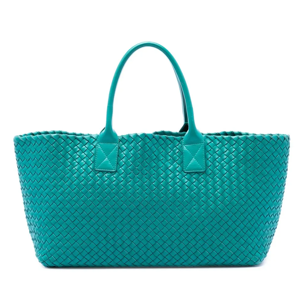 Bottega Veneta Medium Nappa Intrecciato Cabat Tote Blue Leather Very good - Front View