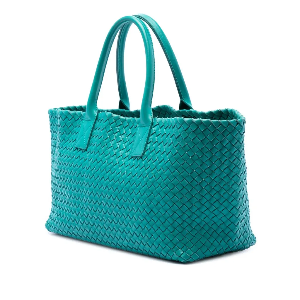 Bottega Veneta Medium Nappa Intrecciato Cabat Tote Blue Leather Very good - Back View