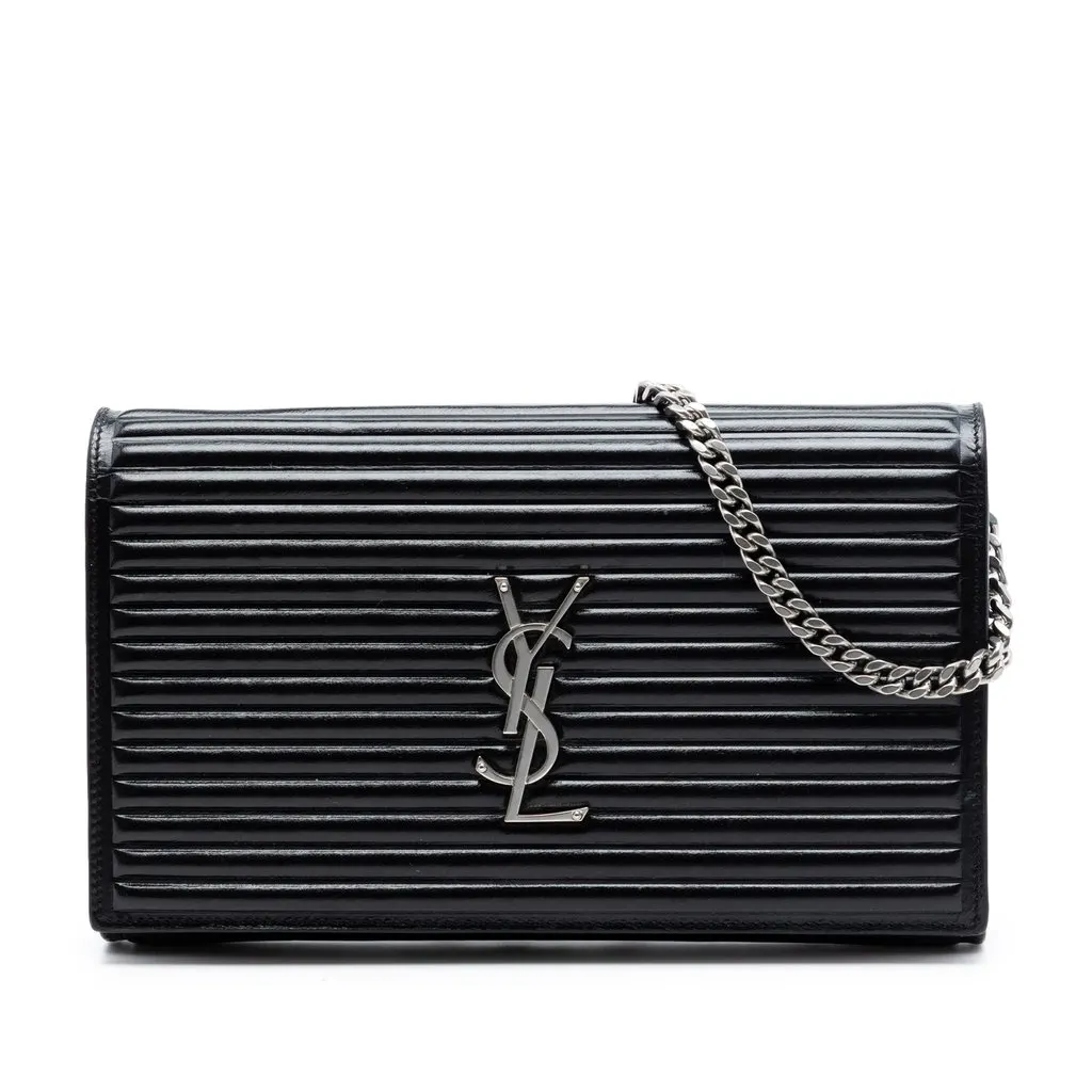 Saint Laurent Medium Horizontal Quilted Calfskin Monogram Kate Crossbody Black Leather Very good - Front View