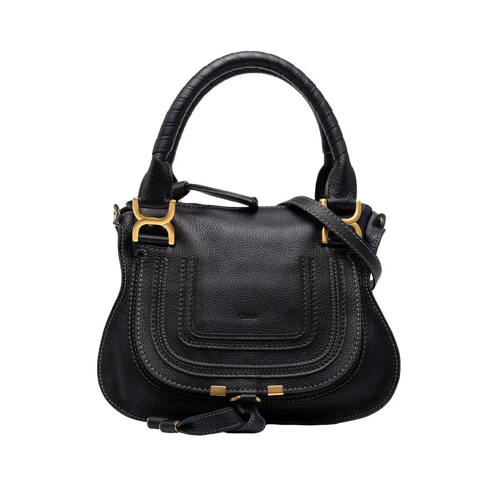 Chloé Small Grained Leather Marcie Satchel Black Leather Good - Front View
