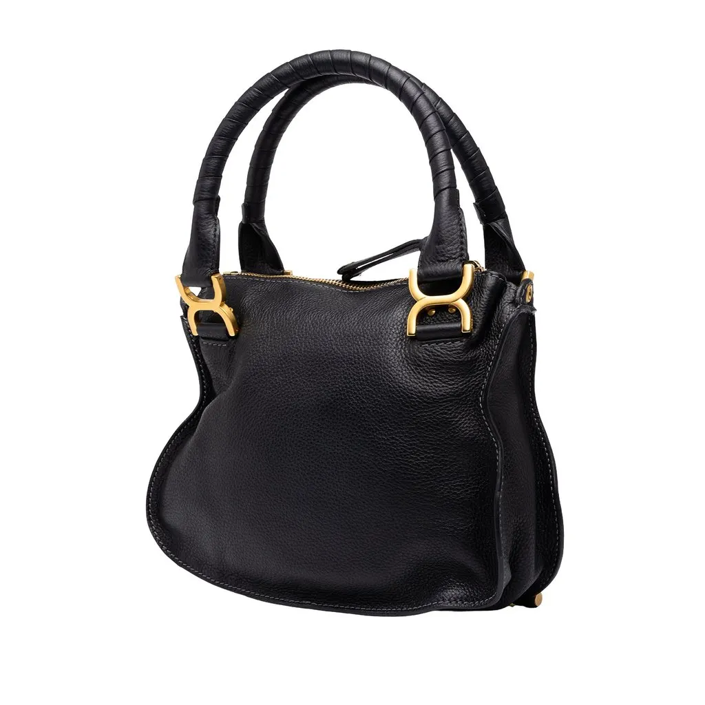 Chloé Small Grained Leather Marcie Satchel Black Leather Good - Back View