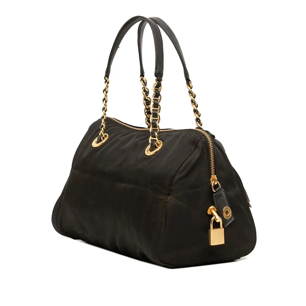 Prada Tessuto Chain Bauletto Bag Black Polyamide Very good - Back View