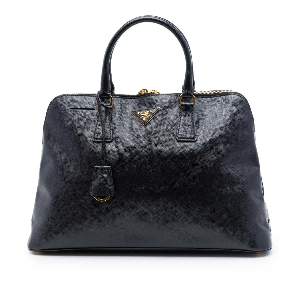 Prada Large Saffiano Lux Promenade Satchel Black Leather Very good - Front View