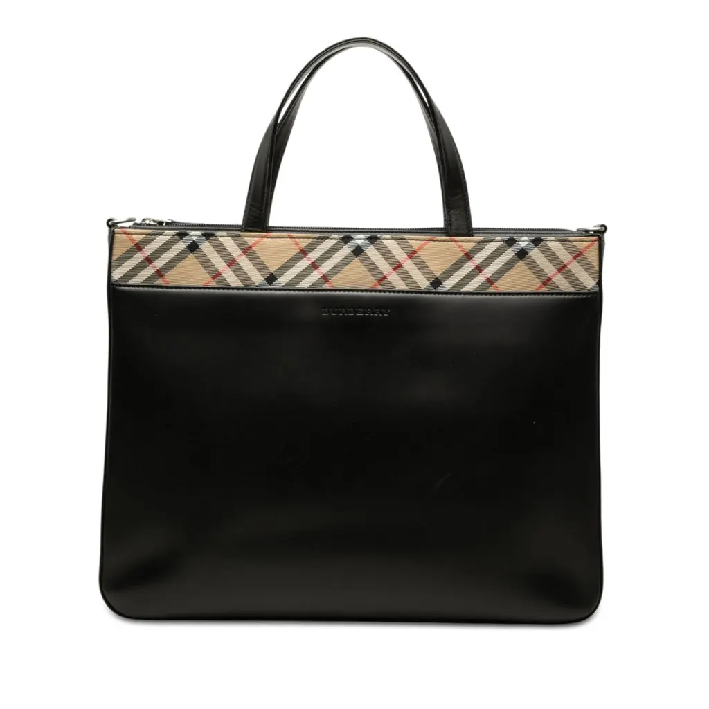 Burberry Nova Check Canvas Trimmed Leather Satchel Black Leather Very good - Front View