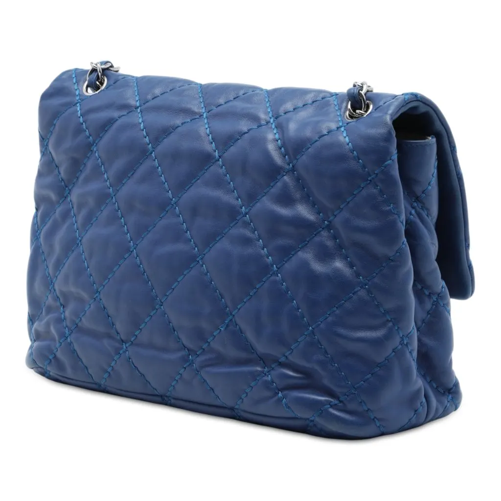 Chanel Large Quilted Calfskin Love Me Tender Flap Blue Leather Very good - Back View
