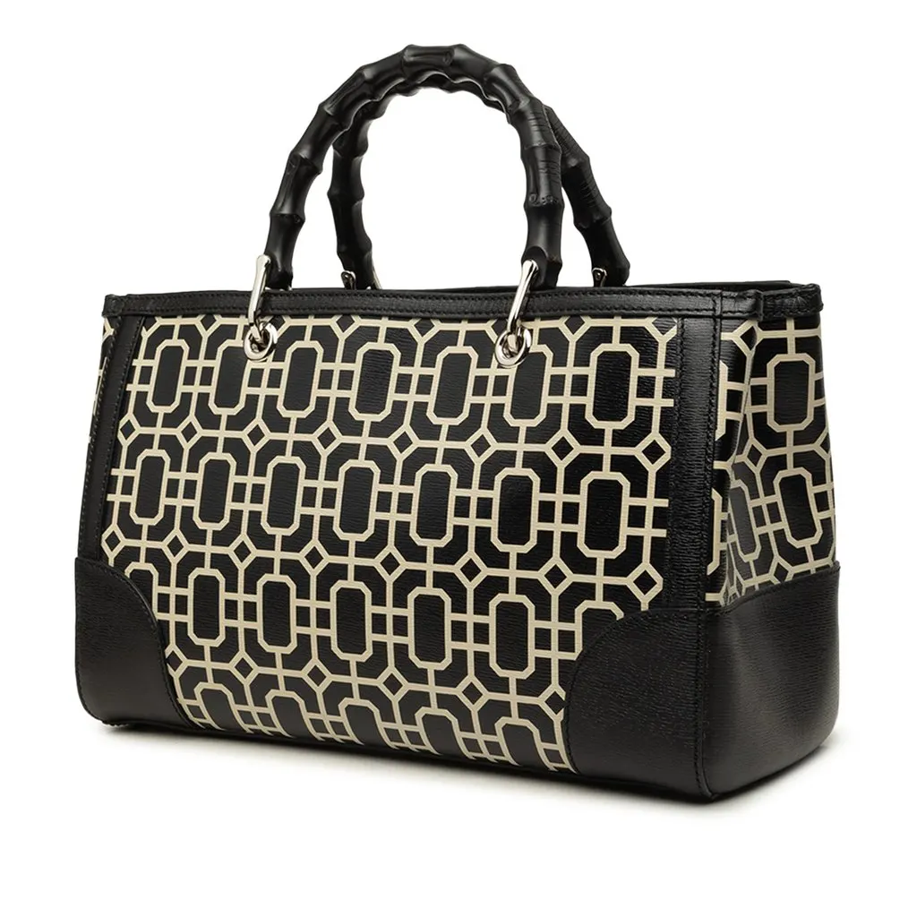 Gucci Medium Printed Calfskin Bamboo Satchel Black Leather Very good - Back View