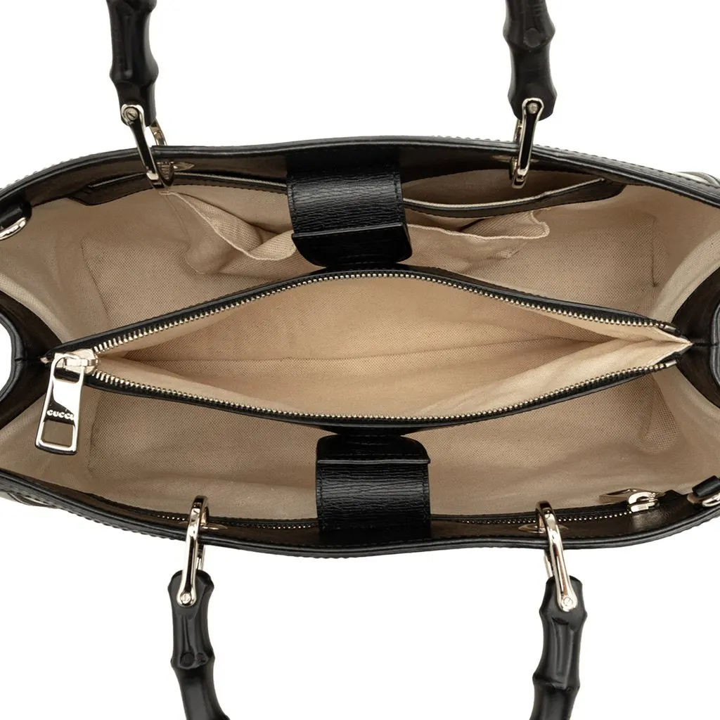 Gucci Medium Printed Calfskin Bamboo Satchel Black Leather Very good - Model View