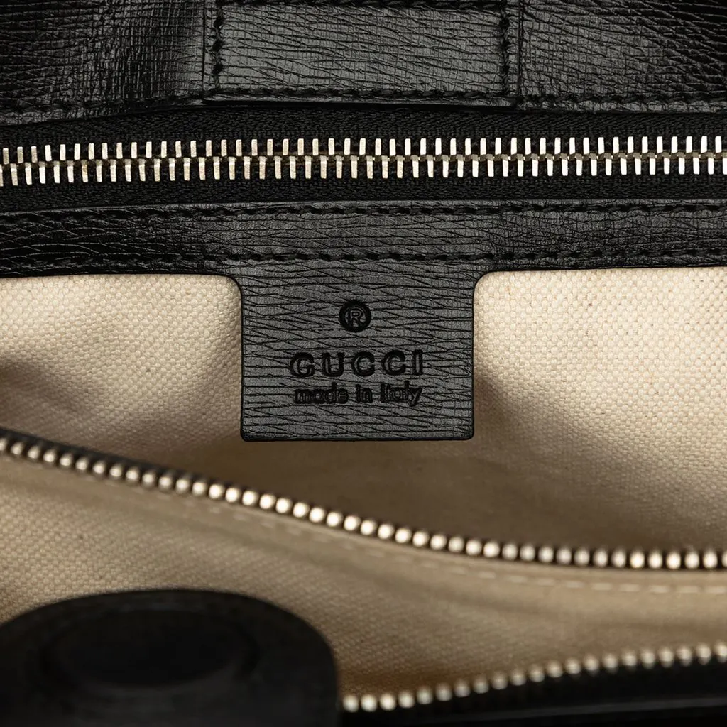 Gucci Medium Printed Calfskin Bamboo Satchel Black Leather Very good - Box View