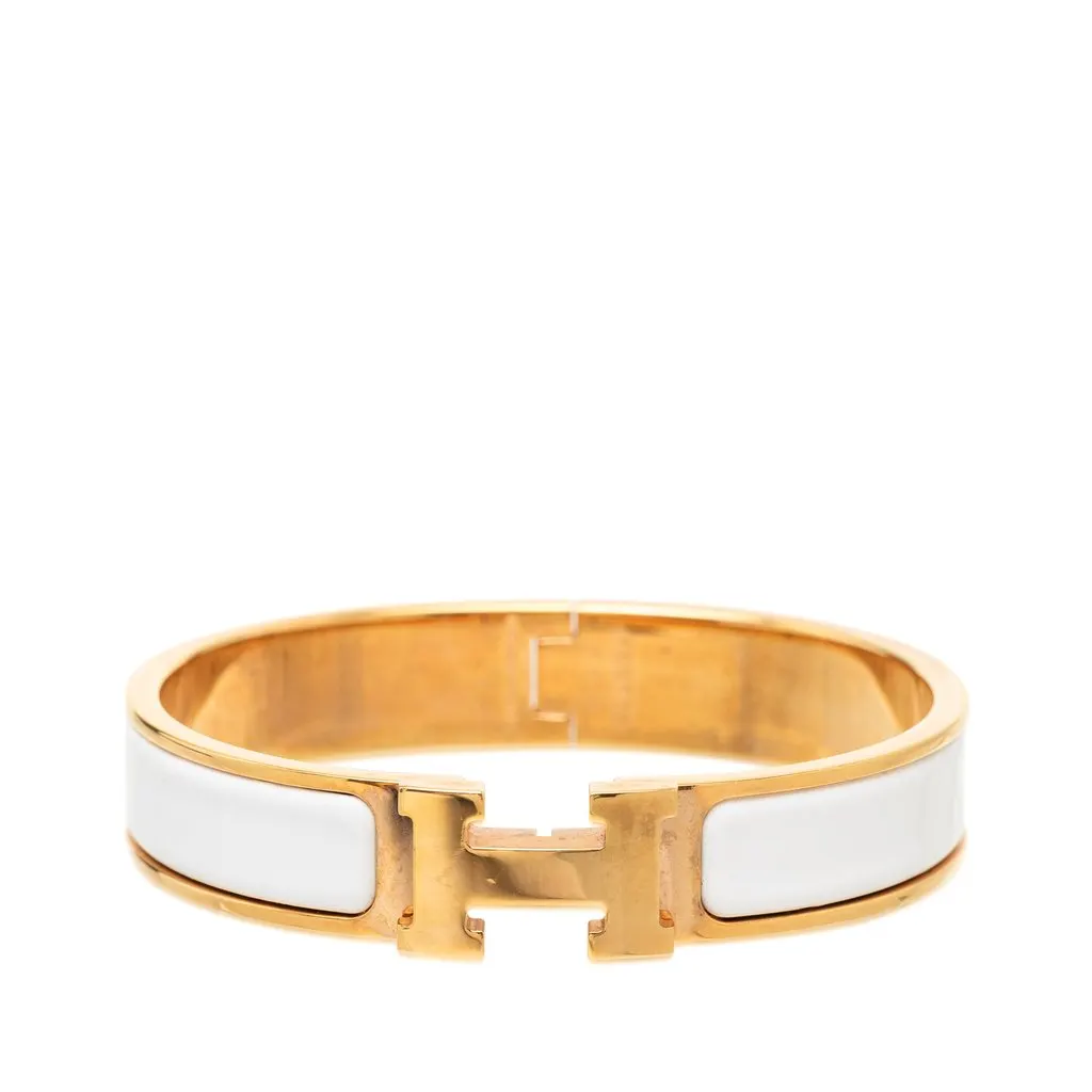 Hermès Narrow Enamel Clic H Bracelet PM White Very good - Front View