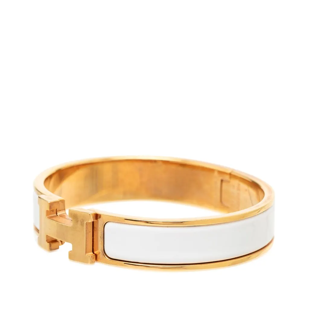 Hermès Narrow Enamel Clic H Bracelet PM White Very good - Back View