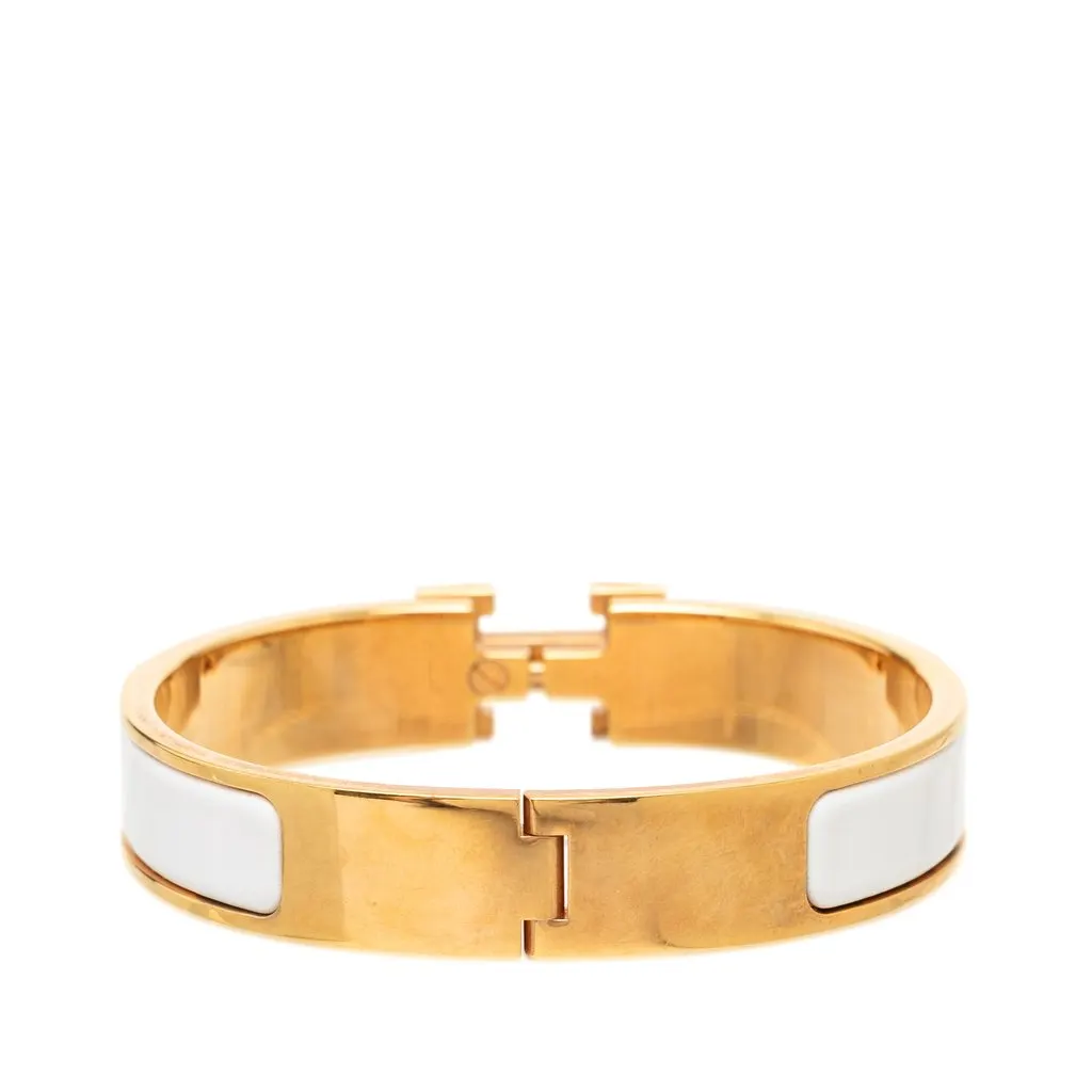 Hermès Narrow Enamel Clic H Bracelet PM White Very good - Inside View