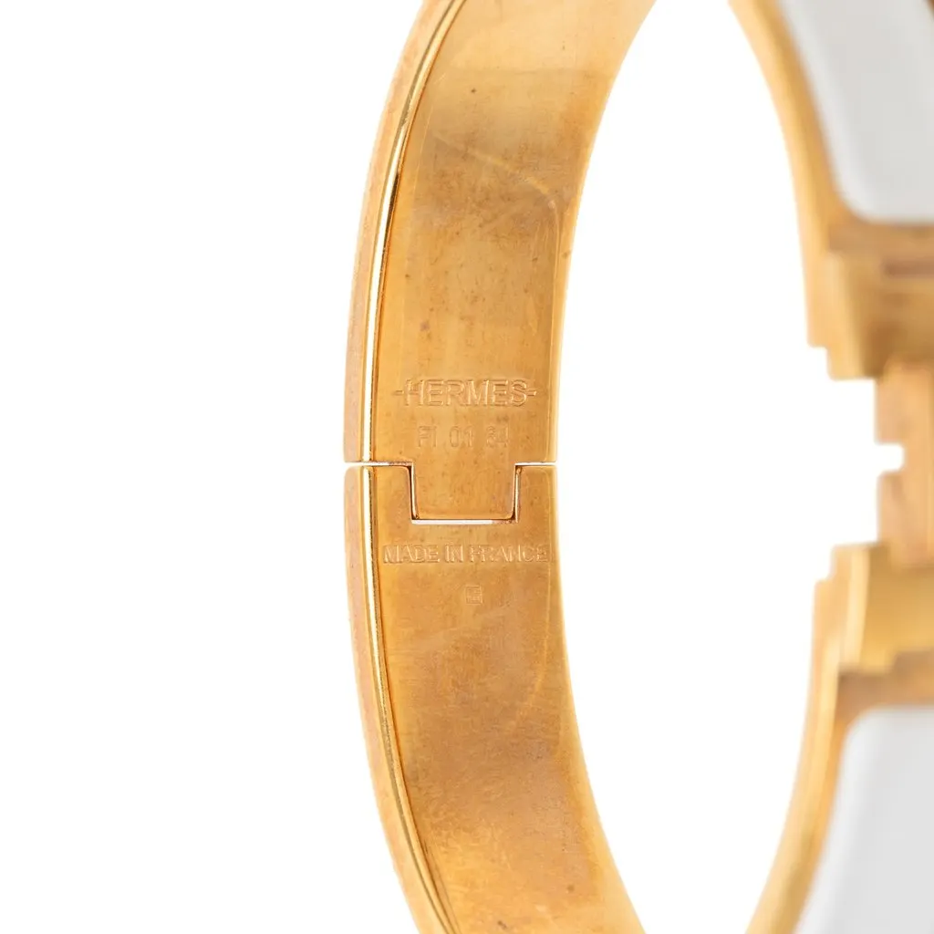 Hermès Narrow Enamel Clic H Bracelet PM White Very good - Model View