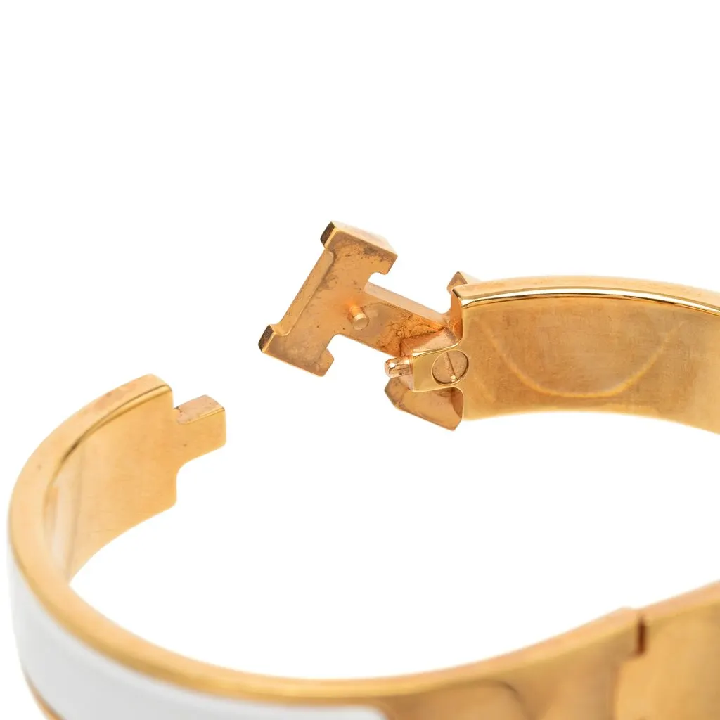 Hermès Narrow Enamel Clic H Bracelet PM White Very good - Box View