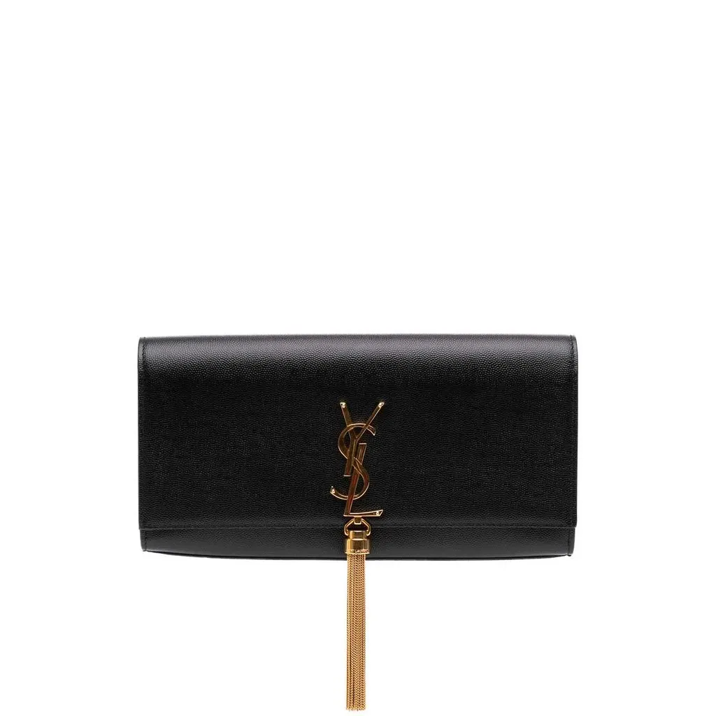 Saint Laurent Grain de Poudre Monogram Kate Tassel Clutch Black Leather Very good - Front View