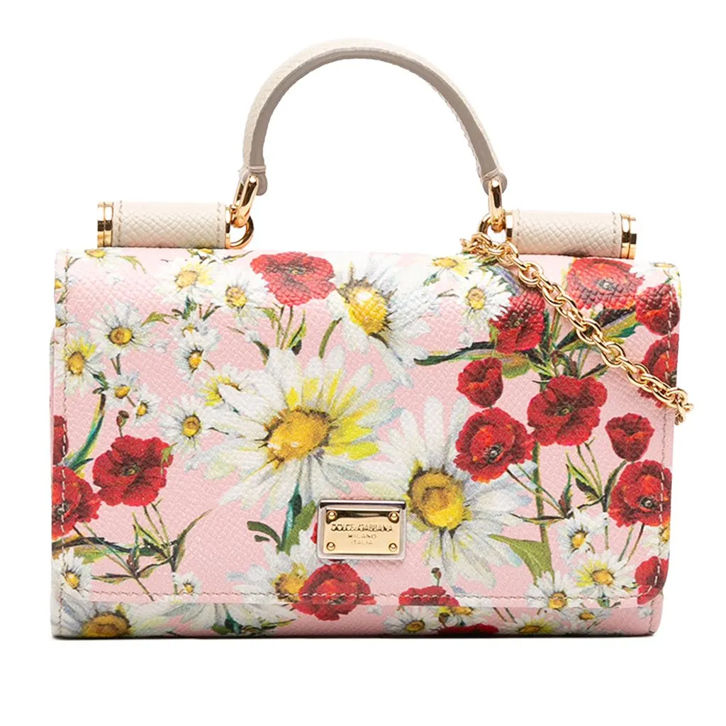 Dolce & Gabbana Mini Leather Floral Von Miss Sicily Satchel Pink Leather Very good - Front View