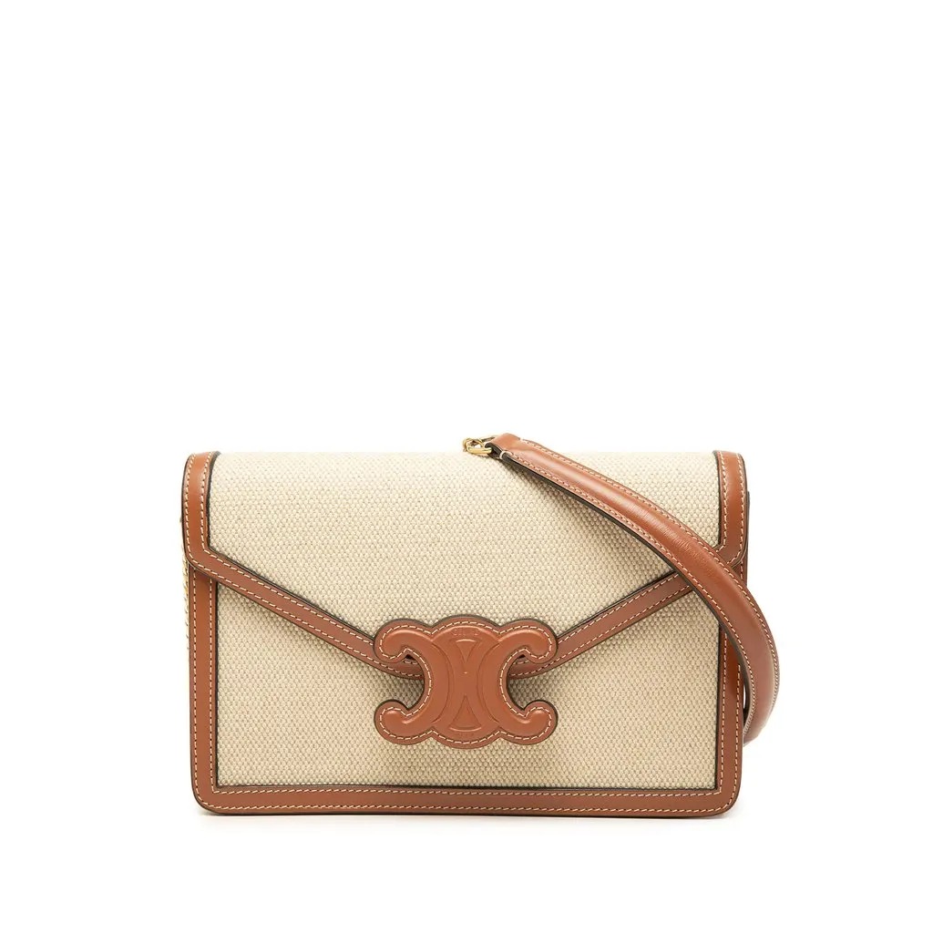 Celine Canvas and Calfskin Cuir Triomphe Margo Wallet on Chain Beige Canvas Very good - Front View