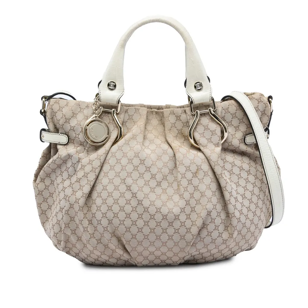 Celine Macadam Canvas Pillow Satchel Beige Very good - Front View