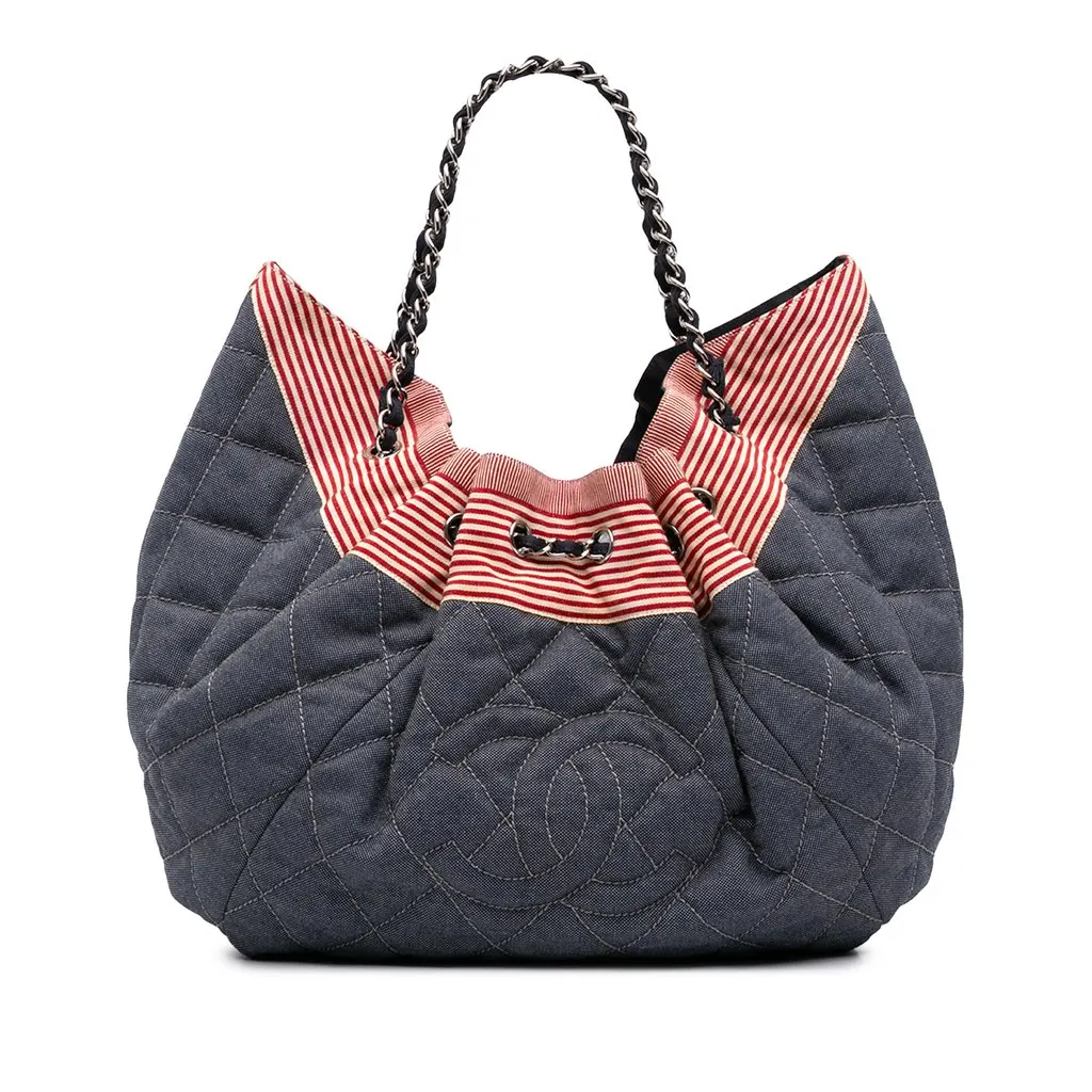 Chanel Large Quilted Denim Stretch Spirit Cabas Tote Blue Very good - Front View