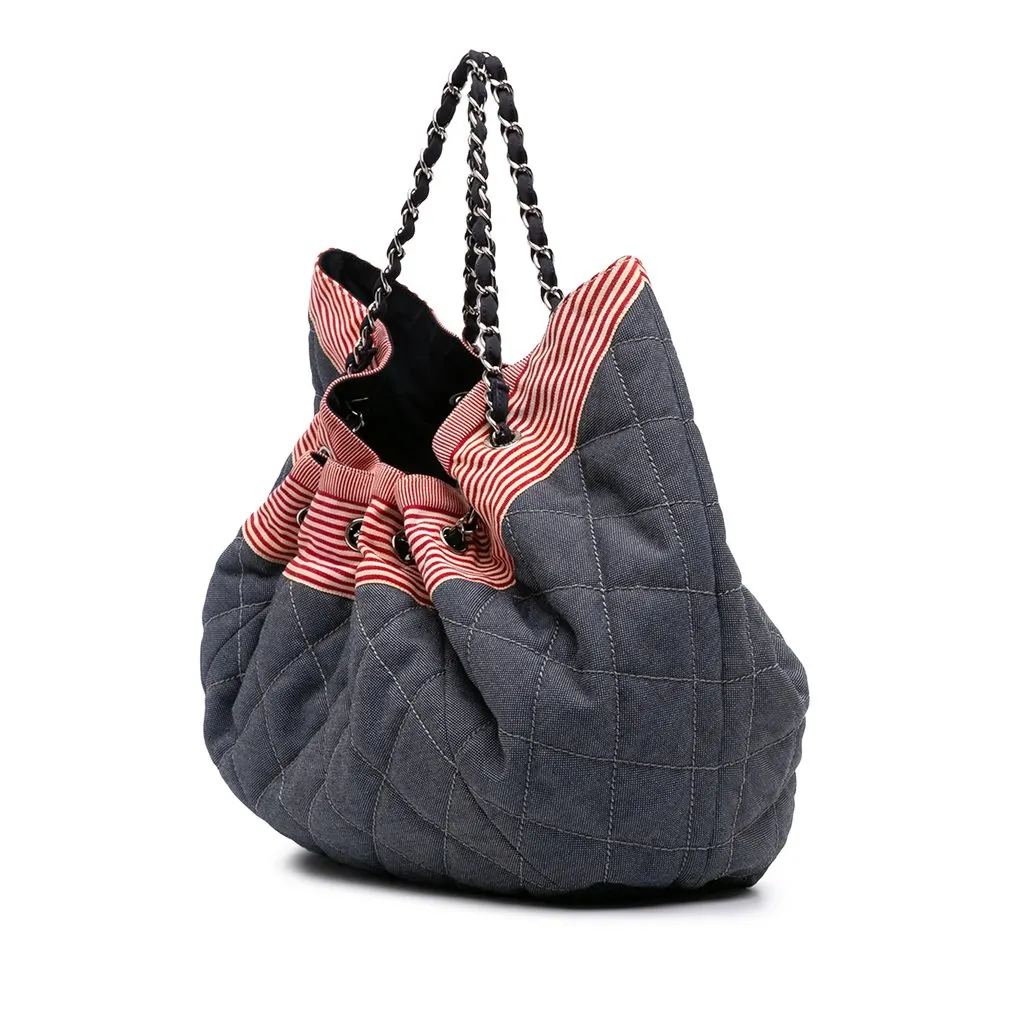 Chanel Large Quilted Denim Stretch Spirit Cabas Tote Blue Very good - Back View