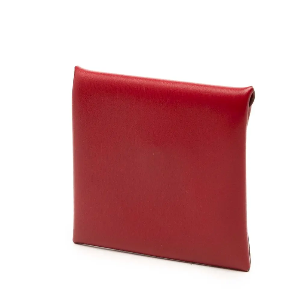 Hermès Box Calfskin Bastia Change Purse Red Leather Very good - Back View