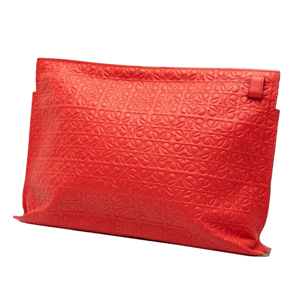 LOEWE Embossed Calfskin Anagram Repeat T Pouch Red Leather Very good - Back View