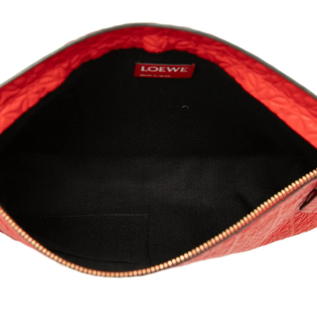 LOEWE Embossed Calfskin Anagram Repeat T Pouch Red Leather Very good - Model View