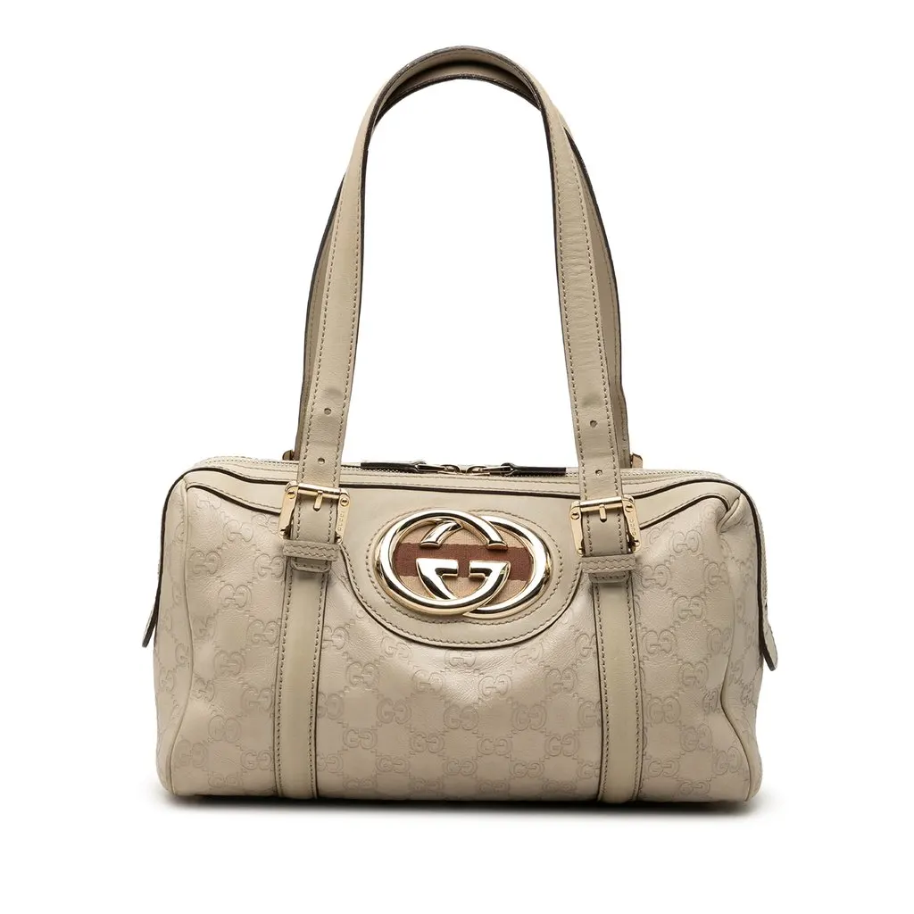 Gucci Guccissima Web Britt Boston Bag Brown Leather Very good - Front View