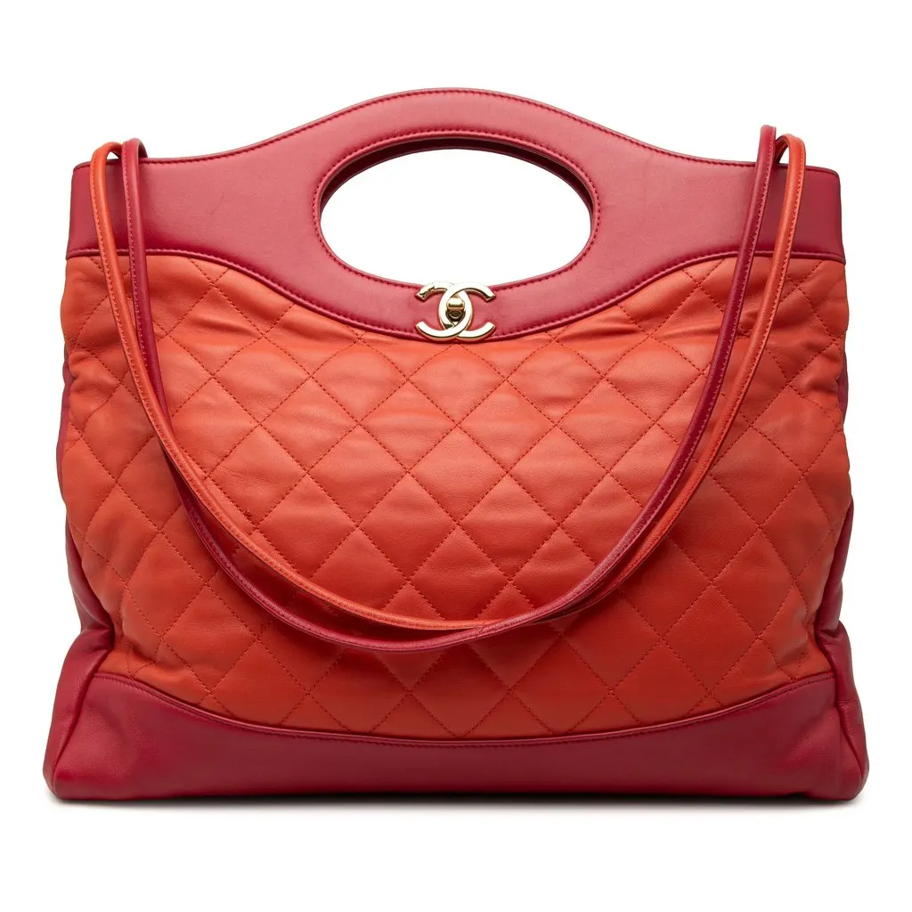 Chanel Large Quilted Lambskin 31 Shopping Bag Orange Leather Very good - Front View