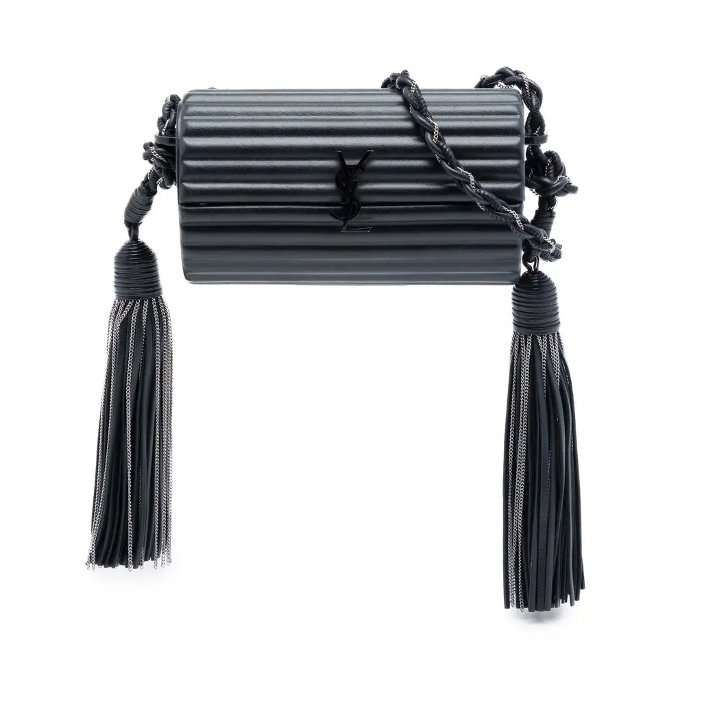 Saint Laurent Ribbed Acrylic Lambskin Fringe Monogram Monochrome Opium Box Bag Black Plastic Very good - Front View