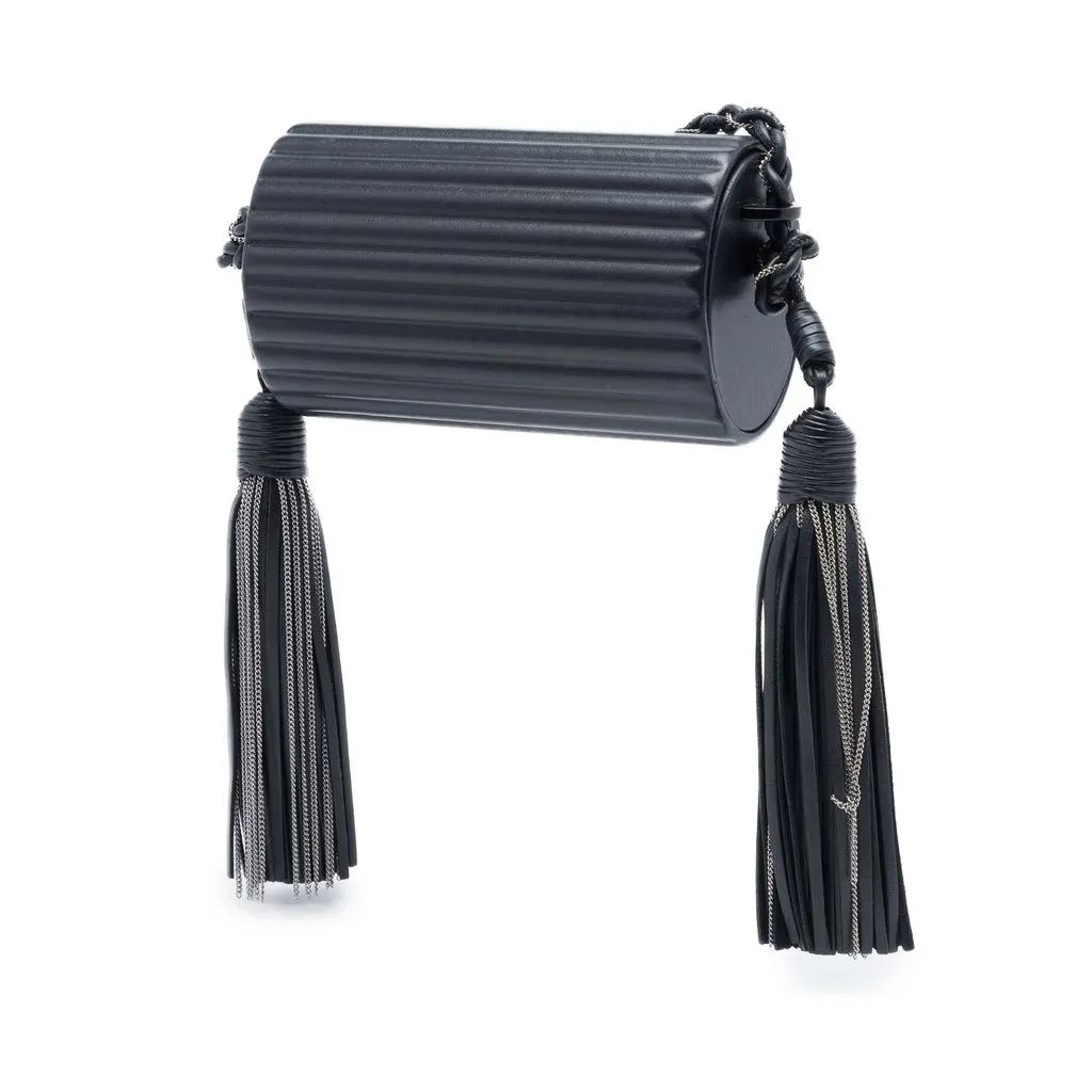 Saint Laurent Ribbed Acrylic Lambskin Fringe Monogram Monochrome Opium Box Bag Black Plastic Very good - Back View