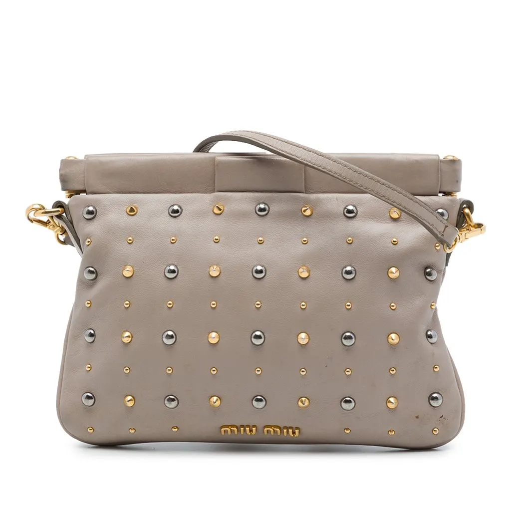 Miu Miu Studded Nappa Frame Clutch with Strap MultiColor Leather Very good - Front View
