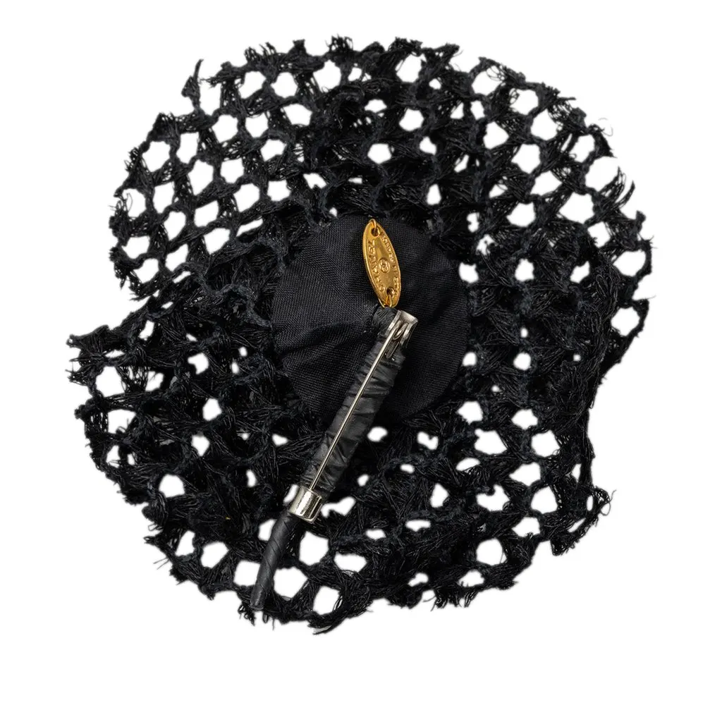 Chanel Mesh Camellia Pin Brooch Black Good - Back View
