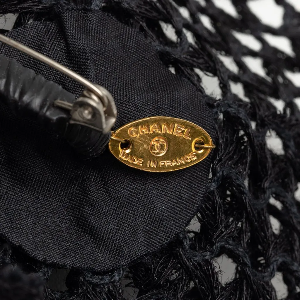 Chanel Mesh Camellia Pin Brooch Black Good - Inside View