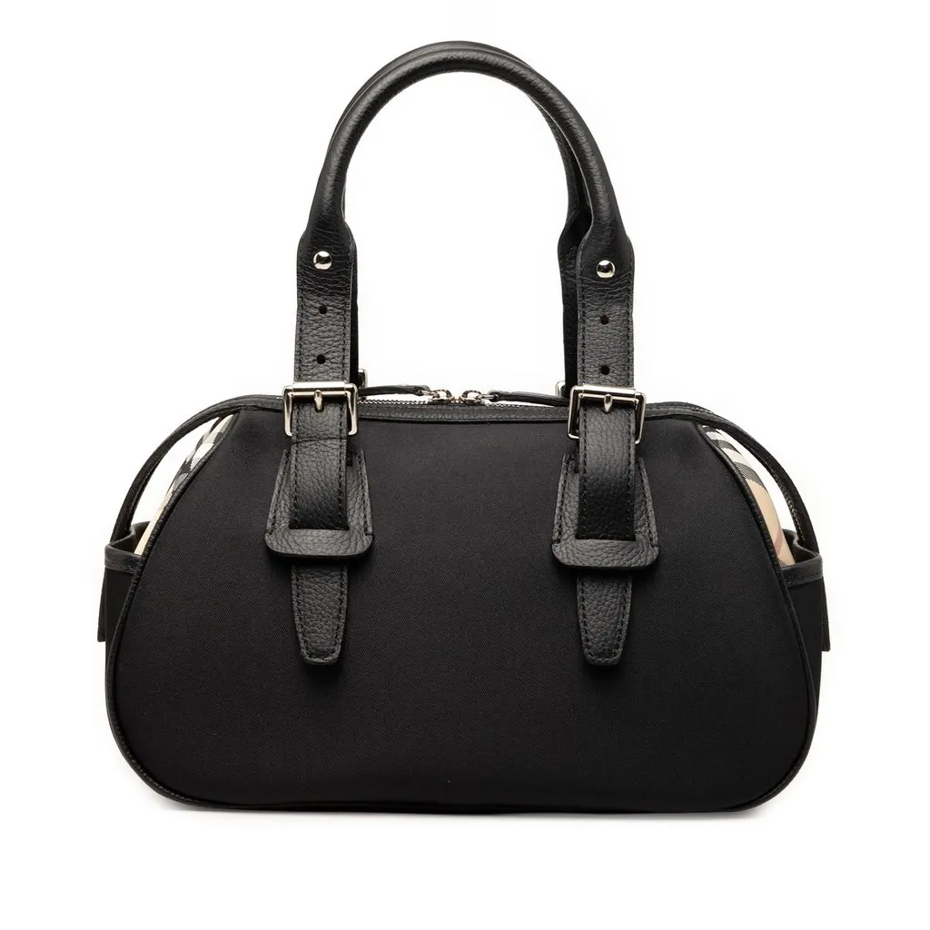Burberry Nova Check Trimmed Nylon Handbag Black Very good - Front View