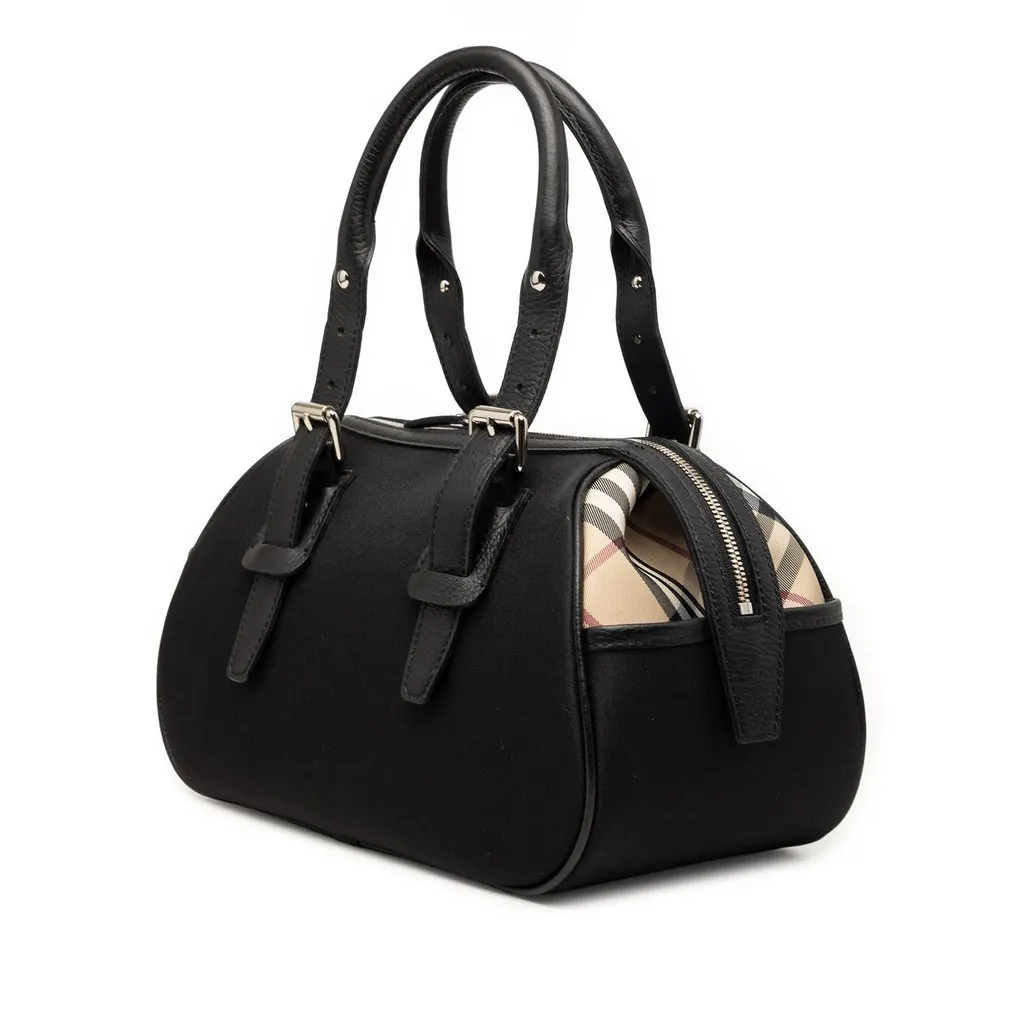 Burberry Nova Check Trimmed Nylon Handbag Black Very good - Back View