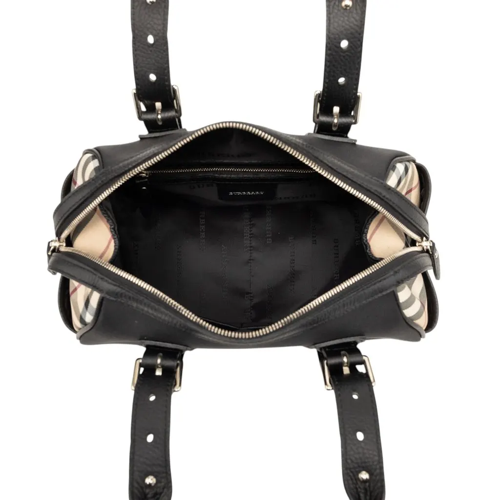 Burberry Nova Check Trimmed Nylon Handbag Black Very good - Model View