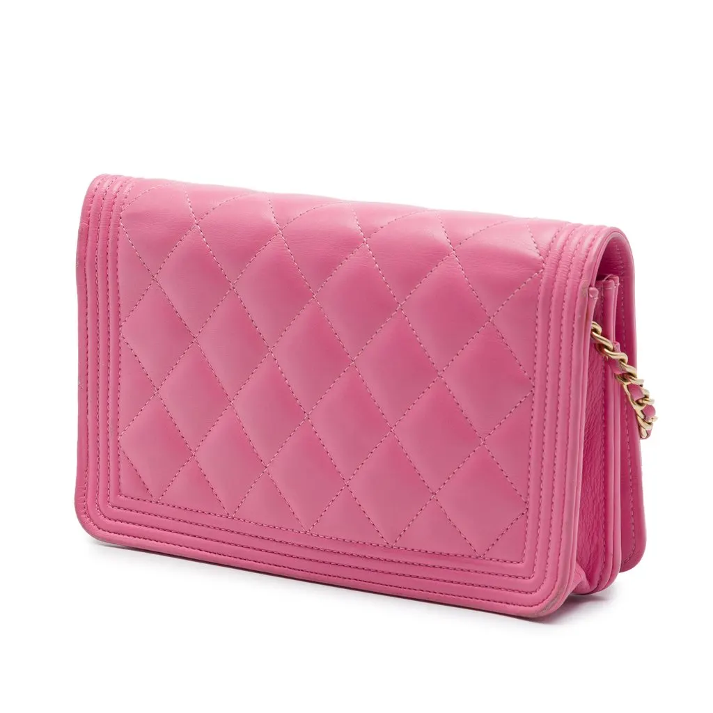 Chanel Quilted Lambskin Boy Wallet On Chain Pink Leather Very good - Back View