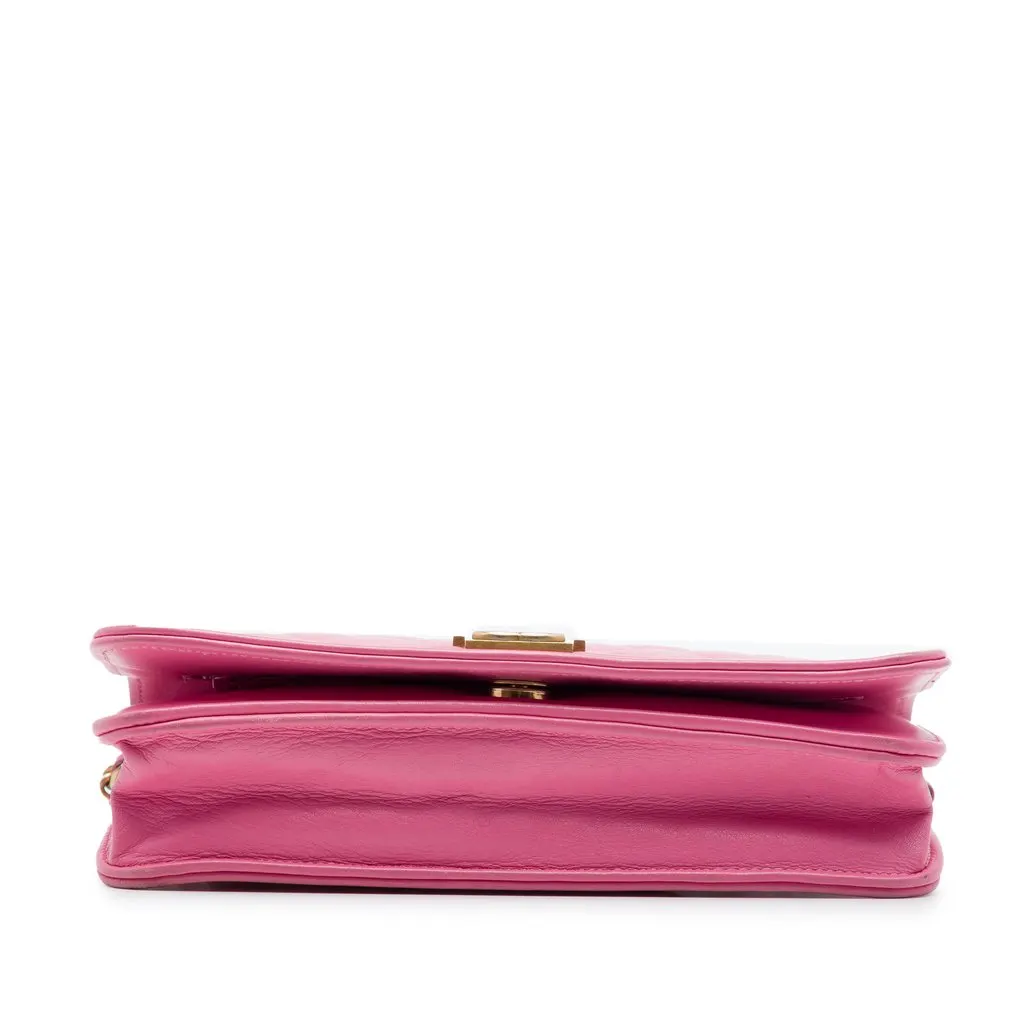 Chanel Quilted Lambskin Boy Wallet On Chain Pink Leather Very good - Inside View