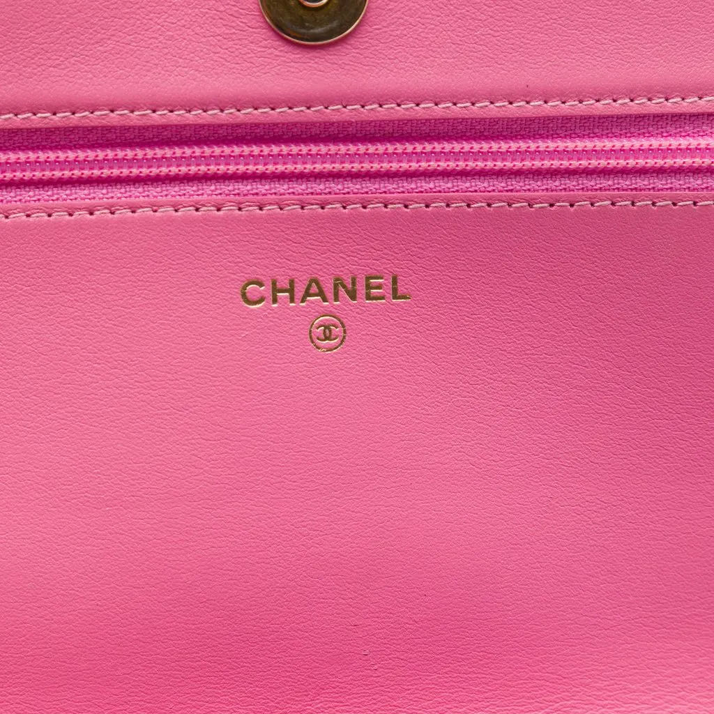 Chanel Quilted Lambskin Boy Wallet On Chain Pink Leather Very good - Box View