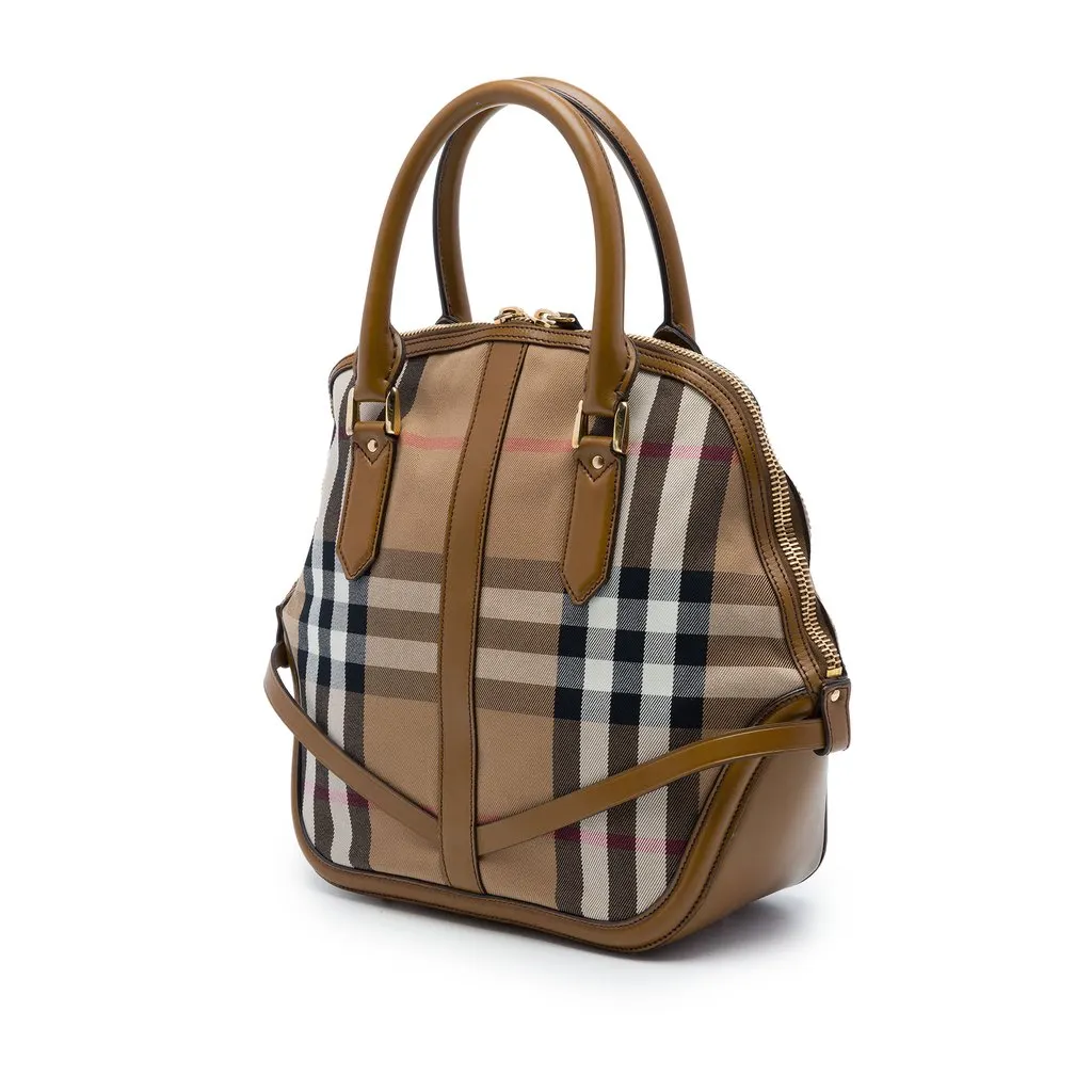 Burberry Medium House Check Canvas Bridle Owl Orchard Handbag Brown Very good - Back View