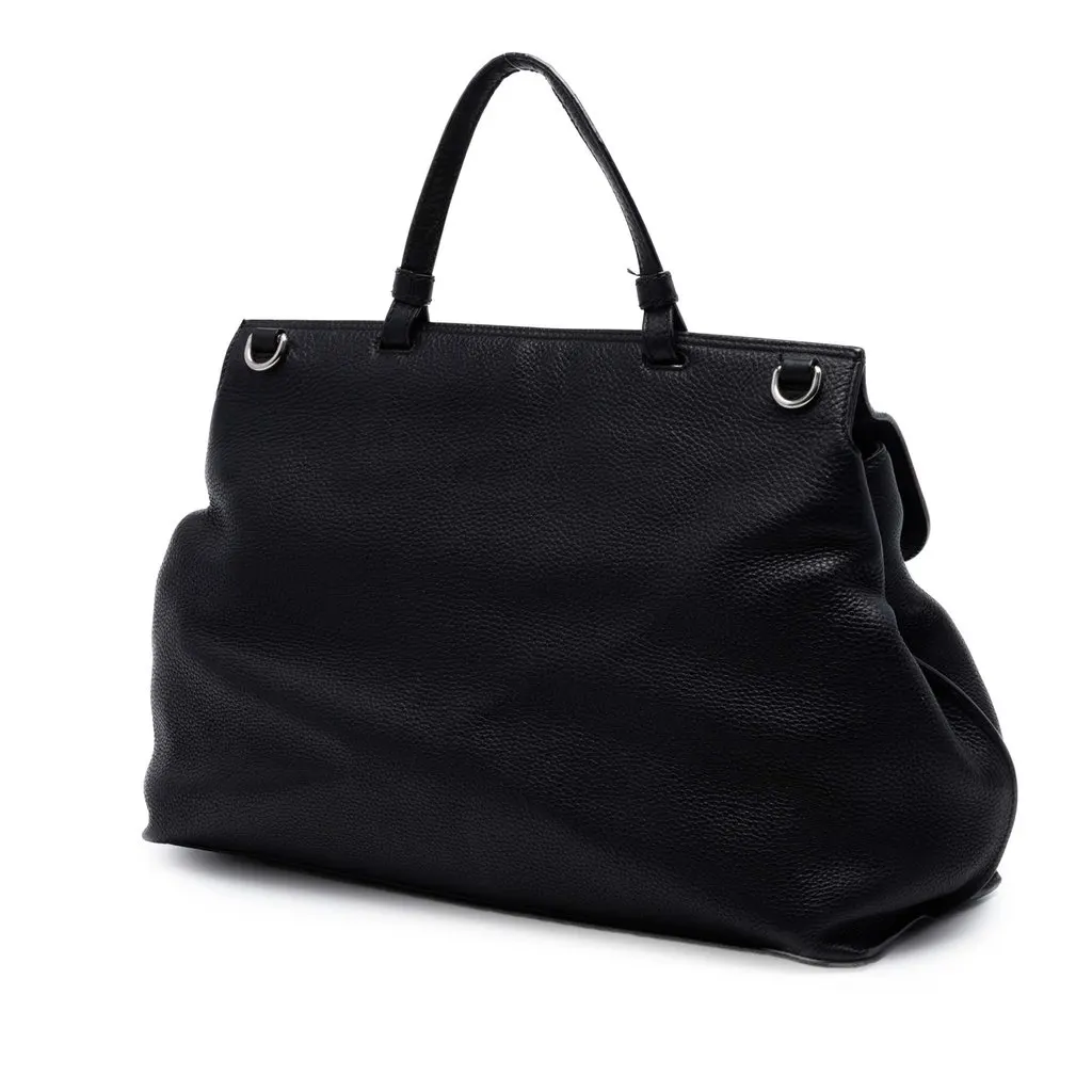 Gucci Large Calfskin Bamboo Daily Satchel Black Leather Very good - Back View