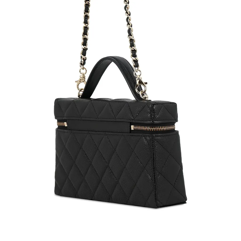 Chanel Mini CC Quilted Caviar Slim Vanity Case with Chain Black Leather Never worn - Back View
