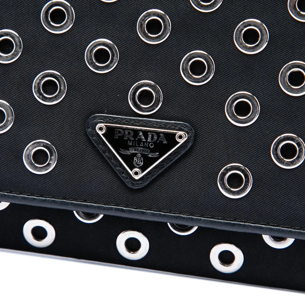 Prada Tessuto Grommet Wallet On Chain Black Very good - Box View