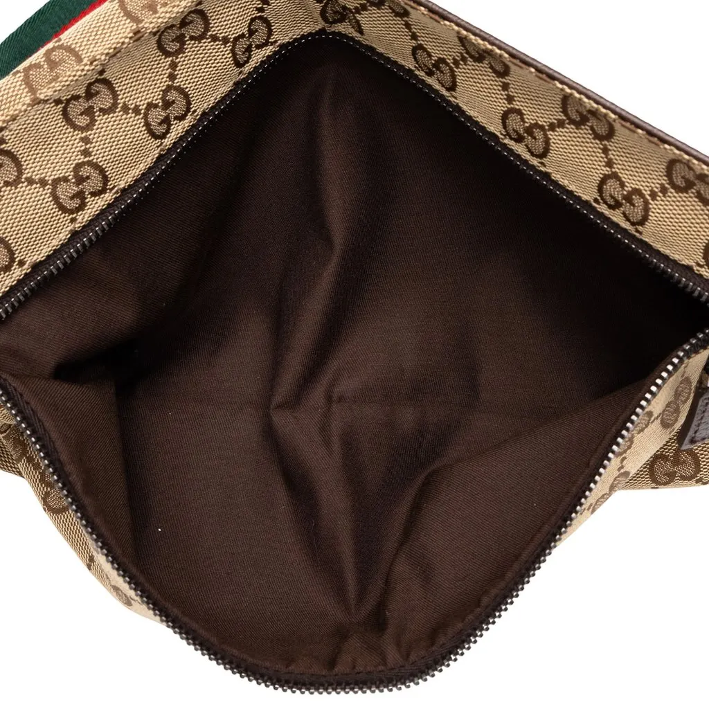 Gucci GG Canvas Web Double Pocket Belt Bag Beige Canvas Good - Model View