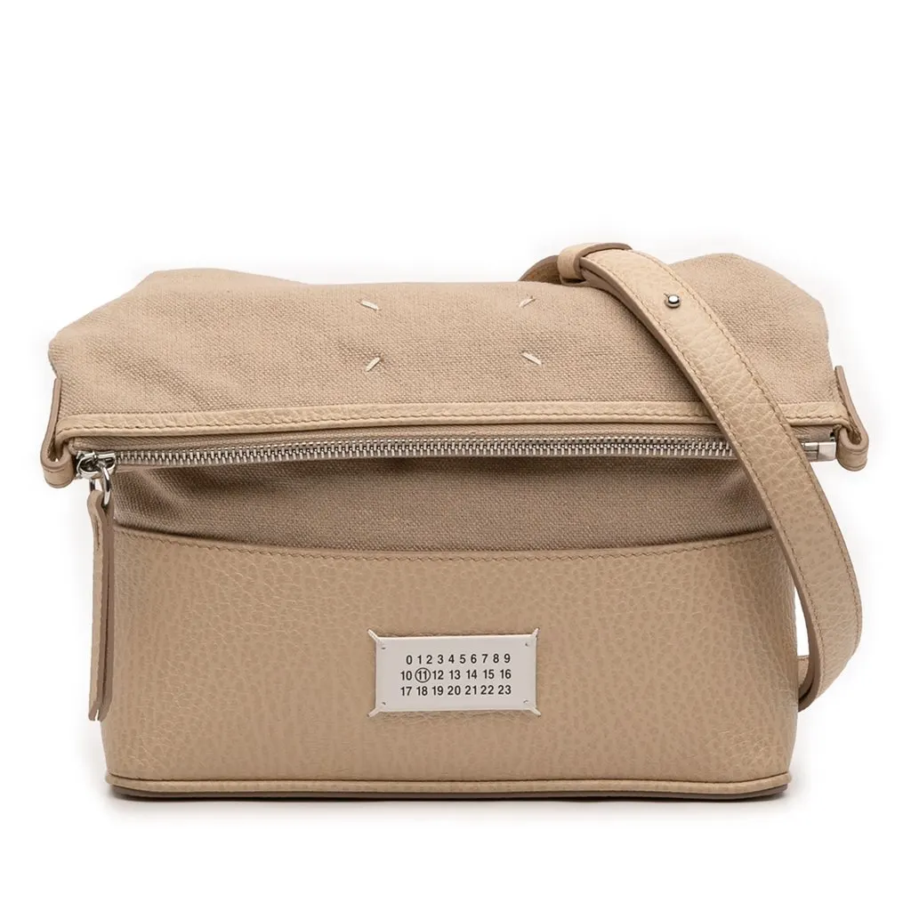 Maison Margiela Small Canvas and Grained Calfskin 5AC Foldable Crossbody Beige Canvas Very good - Front View