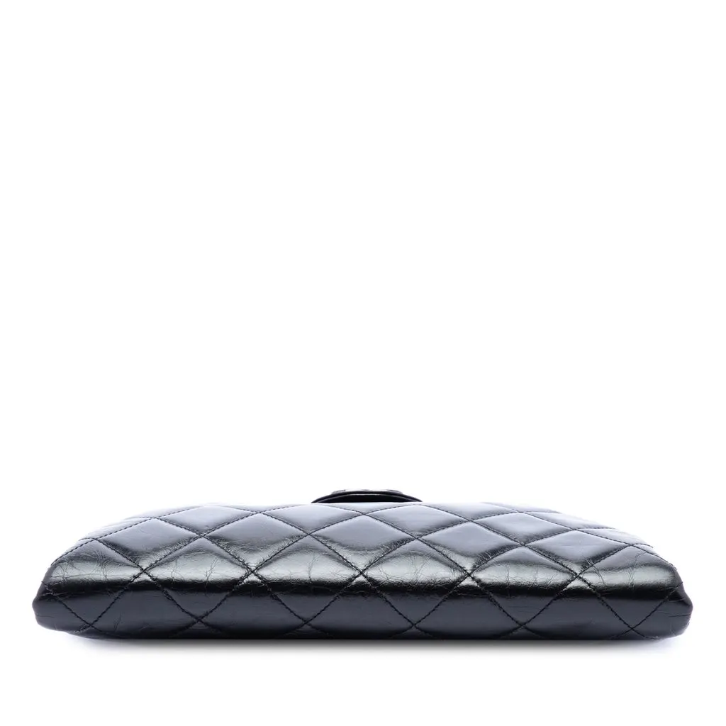 Chanel Quilted Glazed Calfskin Coco Pleats Chain Clutch Black Leather Very good - Inside View