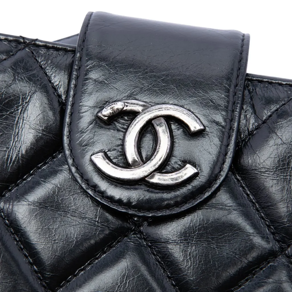 Chanel Quilted Glazed Calfskin Coco Pleats Chain Clutch Black Leather Very good - Box View