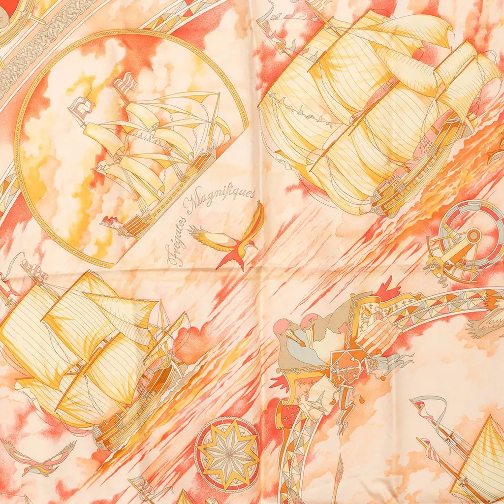 Hermès Fregates Magnifiques Silk Scarf 90 Orange Very good - Back View