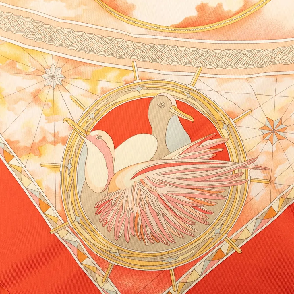 Hermès Fregates Magnifiques Silk Scarf 90 Orange Very good - Model View